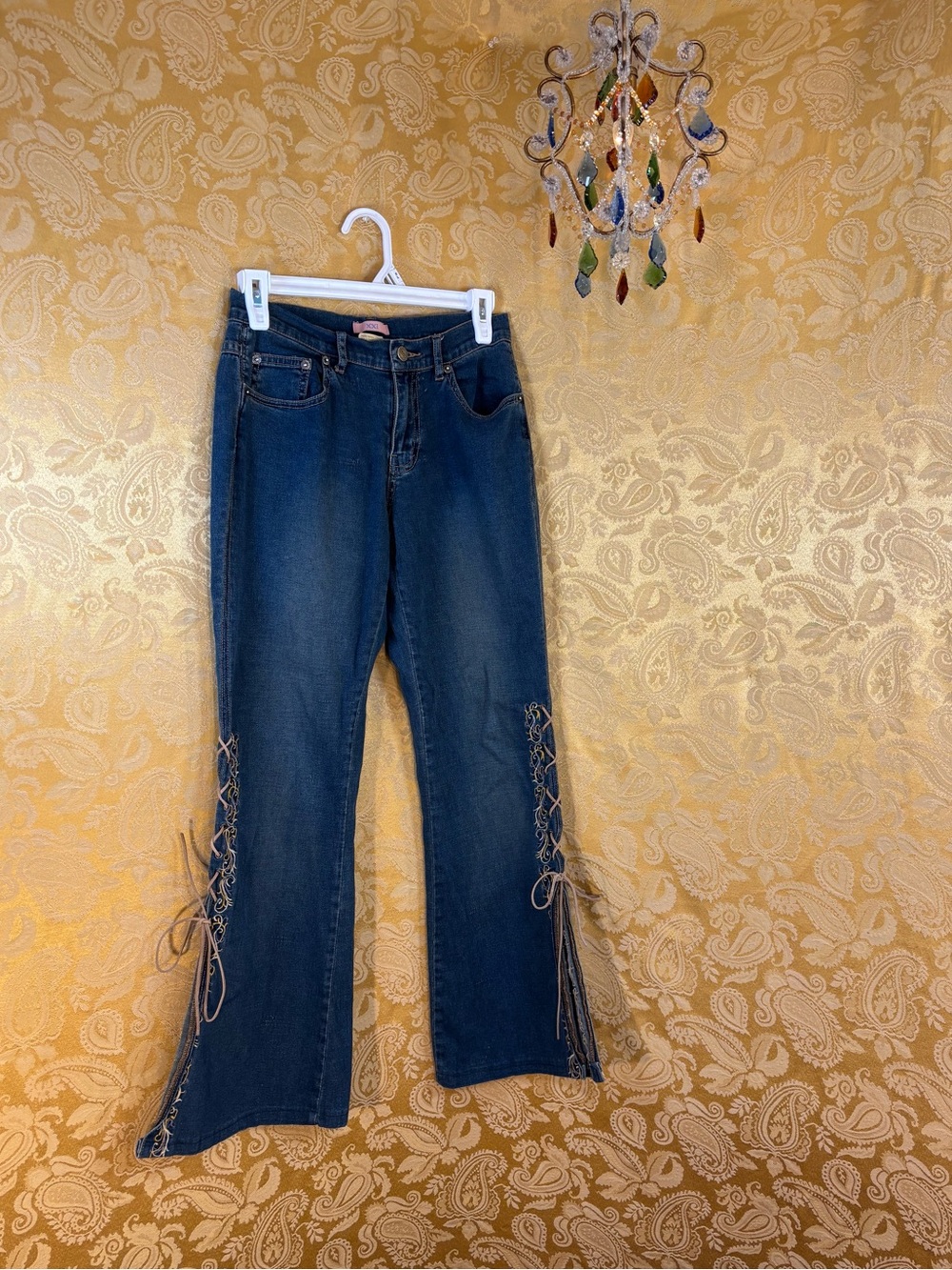 ✨Vintage Y2K Boho Embroidered Lace Up Low Rise Jeans✨